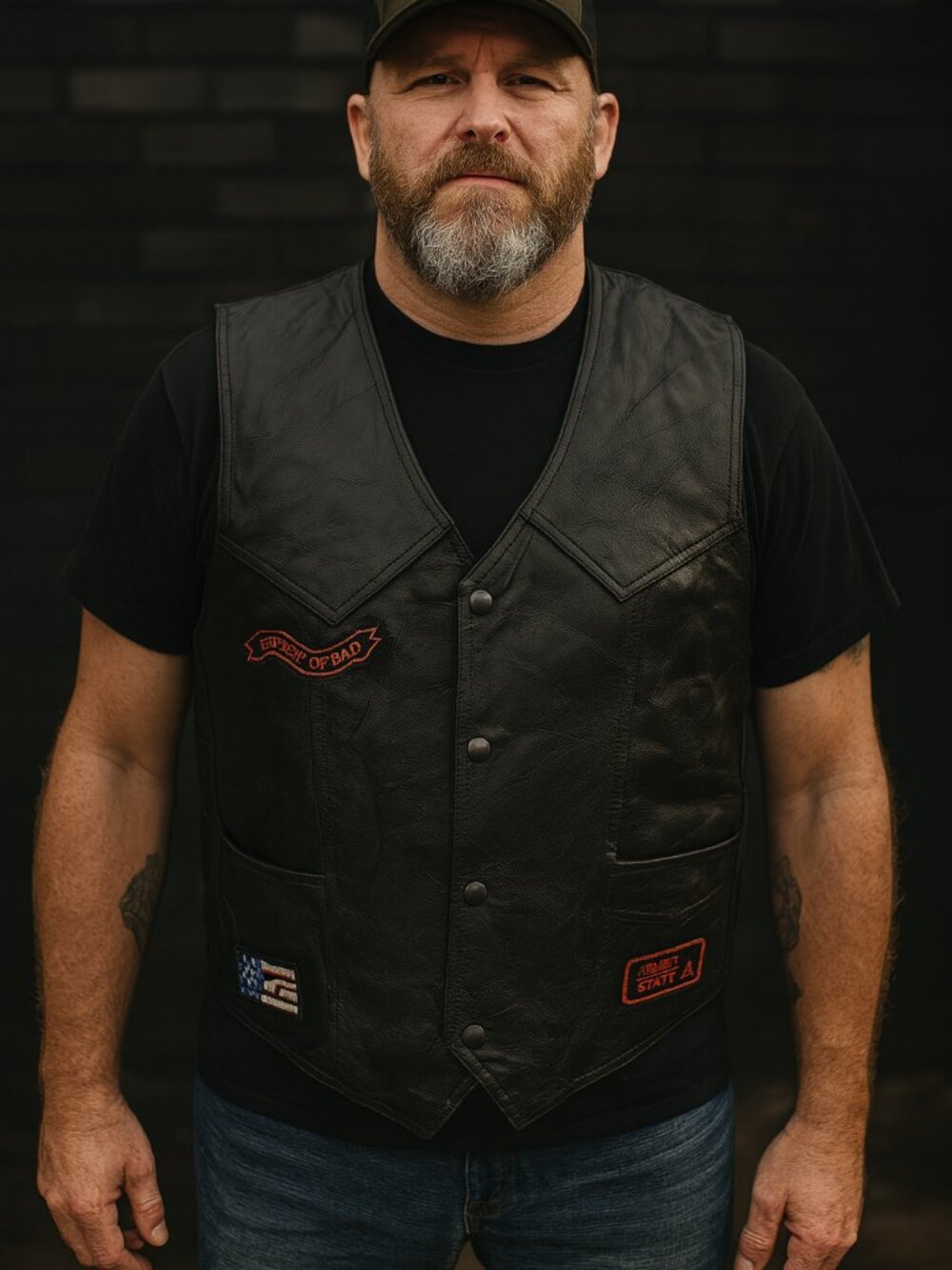 Diamond Plate Leather Motorcycle Vest XXL Black Biker Vest Patches Snap Front